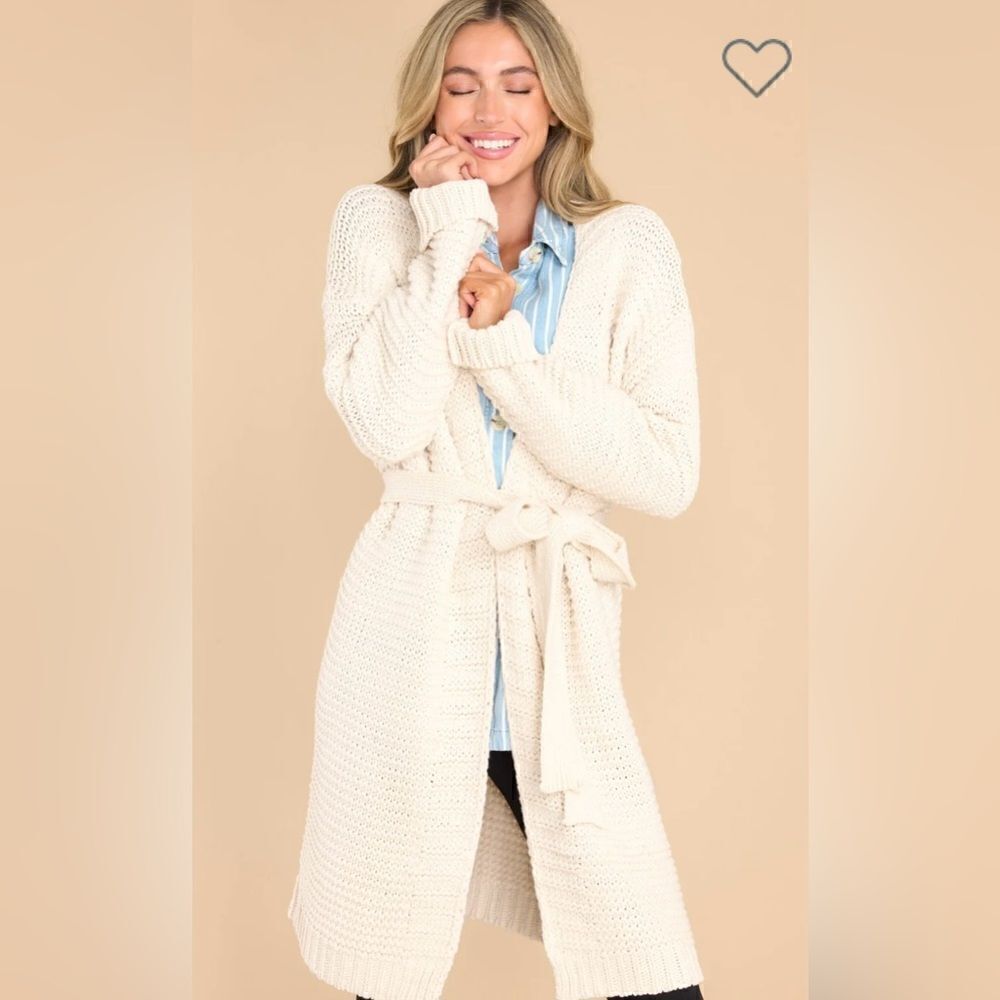 Miracle Relax More Ivory Midi Cardigan Tie Chunky Knit M/L - Picture 3 of 13